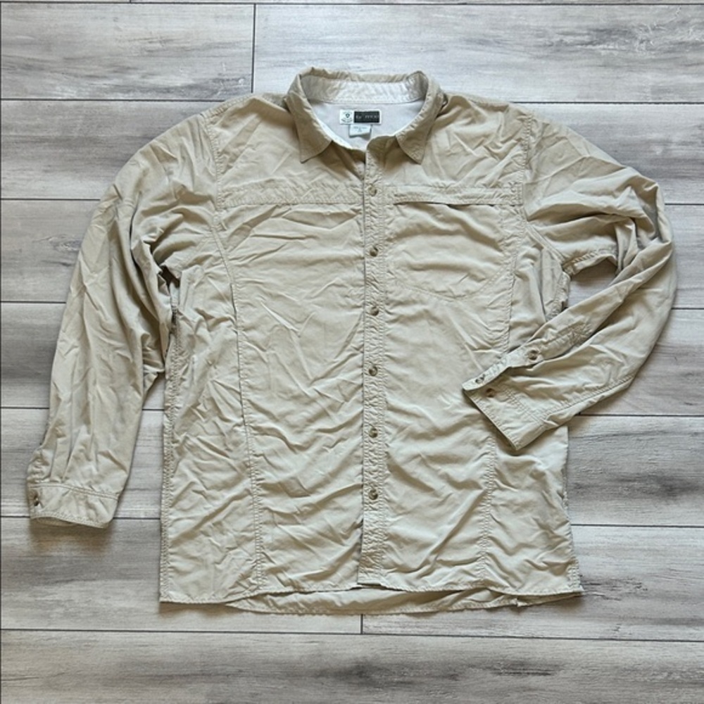 Exofficio tan outdoor fishing long sleeve button down vented shirt size XL